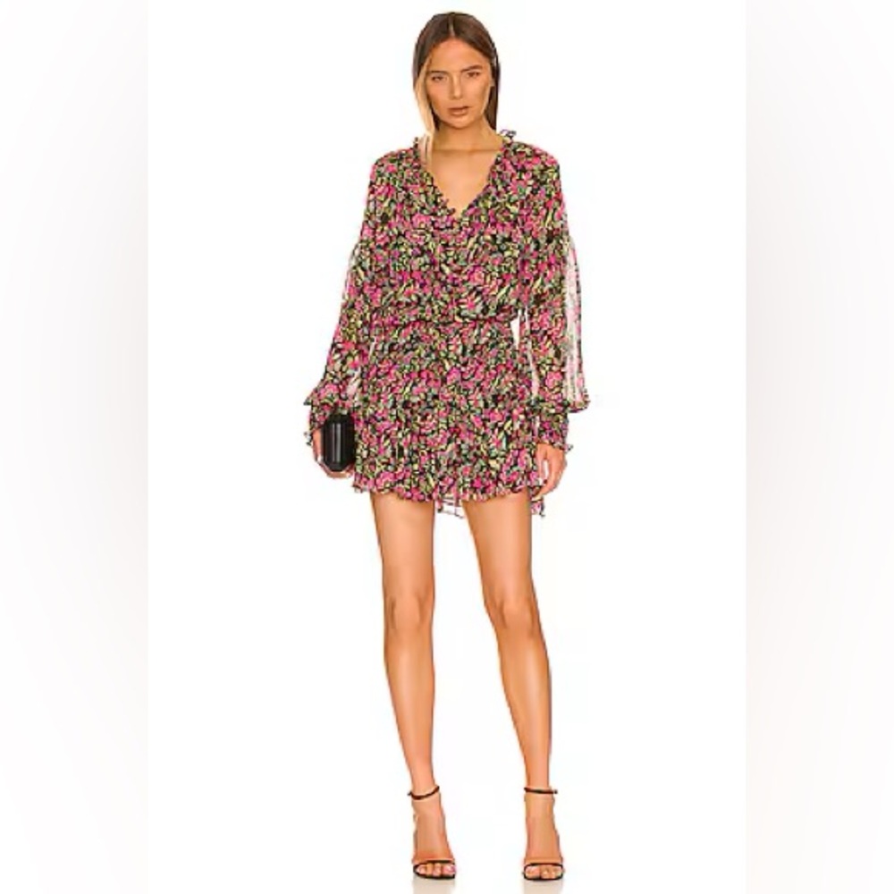 Misa Los Angeles Pink Floral Long Sleeve Dress